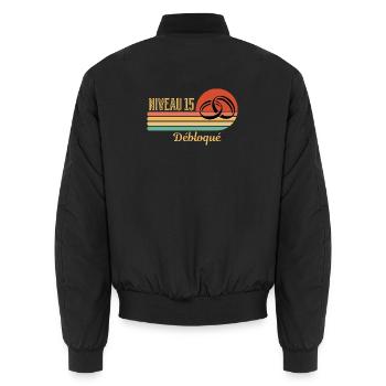 Level 15 Unlocked Retro Graphic Design - Unisex Bomber Jacket - black - Back - AI Model Male 185 light (185cm)