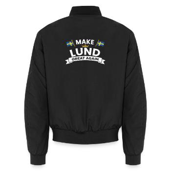 Lund City Pride Crest - Unisex Bomber Jacket - black - Back - AI Model Male 185 light (185cm)
