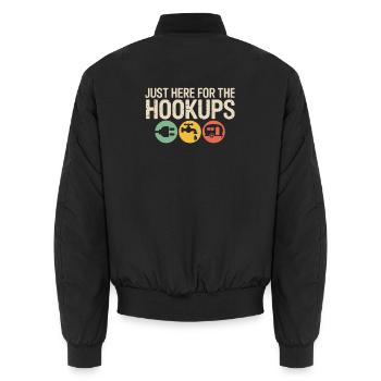 Hookups Trio: Wohnmobil-Camping-Ikonen - Unisex Bomberjacke - Schwarz - Hinten - AI Model Male 185 light (185cm)