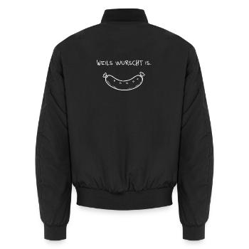 Weils wurscht is – Dialekt Spruch mit Wurst - Unisex Bomberjacke - Schwarz - Hinten - AI Model Male 185 light (185cm)