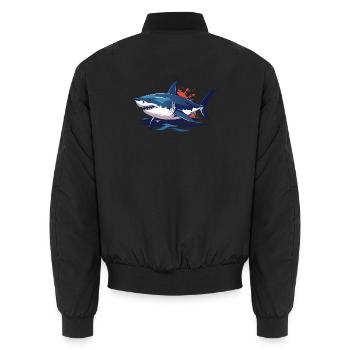 gefährlicher Hai Blut spritzer weißer Hai Motiv - Unisex Bomberjacke - Schwarz - Hinten - AI Model Male 185 light (185cm)