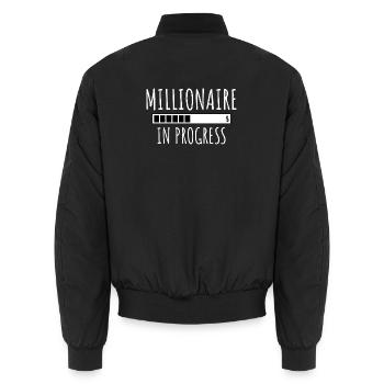 Millionaire In Progress – Motivational Design - Unisex Bomber Jacket - black - Back - AI Model Male 185 light (185cm)