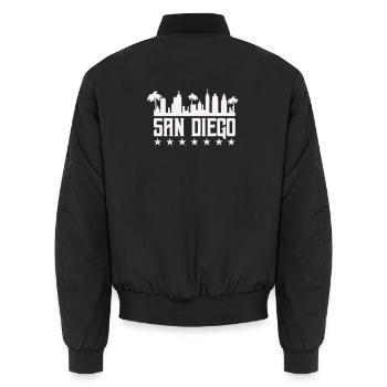 San Diego Skyline Palm Vista - Unisex Bomber Jacket - black - Back - AI Model Male 185 light (185cm)