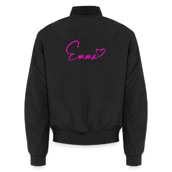 Emma Signatur Neon Pink - Unisex Bomberjacke - Schwarz - Hinten - AI Model Male 185 light (185cm)