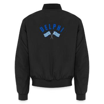 Delphi Twin Greek Flags  - Unisex Bomber Jacket - black - Back - AI Model Male 185 light (185cm)