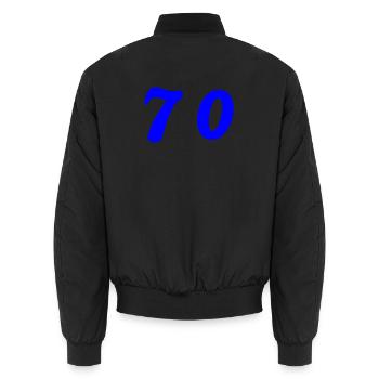 70. 70 YEARS. 70th ANNIVERSARY. 70 YEARS ANNIVERSARY. - Unisex Bomber Jacket - black - Back - AI Model Male 185 light (185cm)