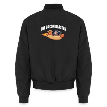 Bacon Blaster Funny Space Pig Rocket Design - Unisex Bomber Jacket - black - Back - AI Model Male 185 light (185cm)