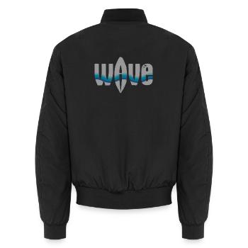 Wave typography with blue ribbons - Unisex Bomber Jacket - black - Back - AI Model Male 185 light (185cm)