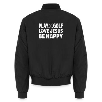 Joue au golf Aime Jésus Sois heureux Golfeur chrétien - Bomber unisexe - noir - Dos - AI Model Male 185 light (185cm)