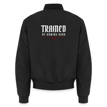 Trainiert von Domina Dark – Unterwerfungsidentität - Unisex Bomberjacke - Schwarz - Hinten - AI Model Male 185 light (185cm)