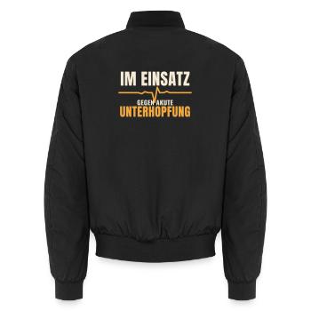 Im Einsatz gegen akute Unterhopfung Bier Spruch - Unisex Bomberjacke - Schwarz - Hinten - AI Model Male 185 light (185cm)