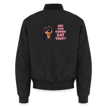 Are You going to Eat That Dachshund Humor - Unisex Bomber Jacket - black - Back - AI Model Male 185 light (185cm)