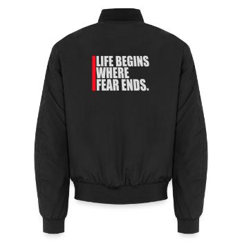 Life Begins Where Fear Ends Motivierend Zitat Logo - Unisex Bomberjacke - Schwarz - Hinten - AI Model Male 185 light (185cm)