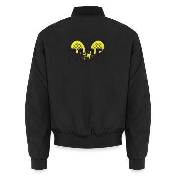 Padel Men Women – Padel Addict – Player Gift - Unisex Bomber Jacket - black - Back - AI Model Male 185 light (185cm)