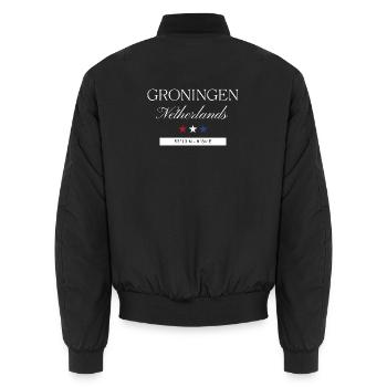 Groningen Niederlande Souvenir – Reise minimalist - Unisex Bomberjacke - Schwarz - Hinten - AI Model Male 185 light (185cm)