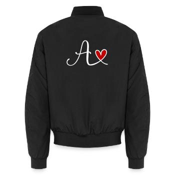 Buchstabe A Monogramm mit Herz - Unisex Bomberjacke - Schwarz - Hinten - AI Model Male 185 light (185cm)