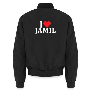 T-Shirt I love Jamil T-Shirt Geschenkidee - Unisex Bomberjacke - Schwarz - Hinten - AI Model Male 185 light (185cm)