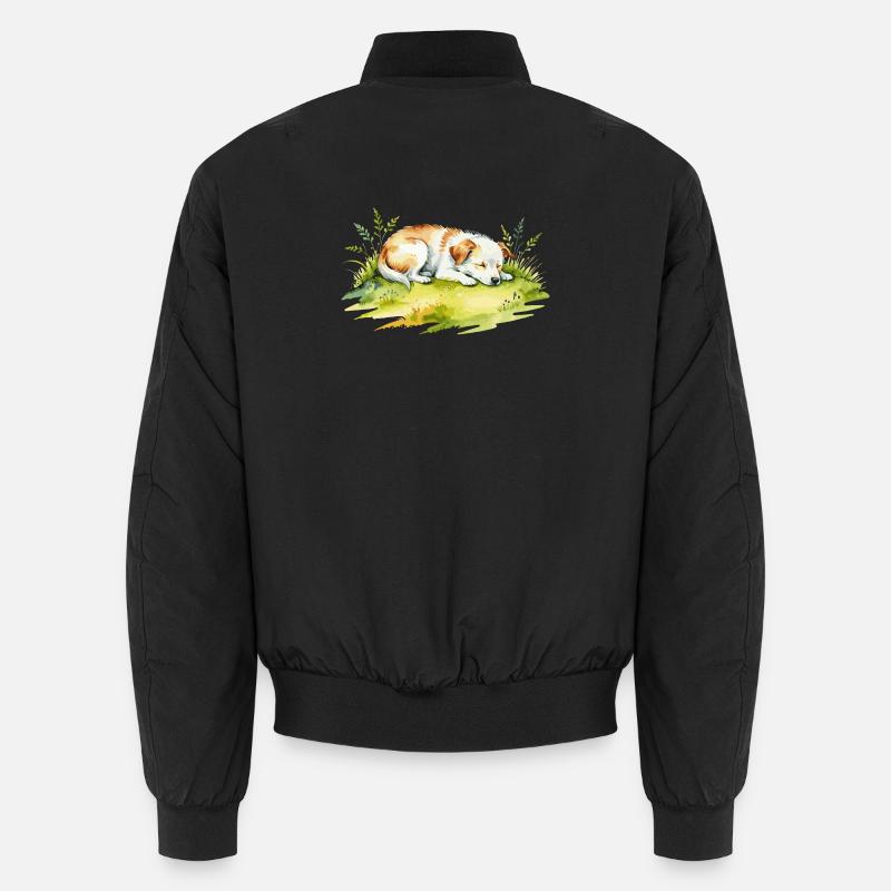 Dreamlike Peace: Sleeping Dog on Meadow Unisex Bomber Jacket
