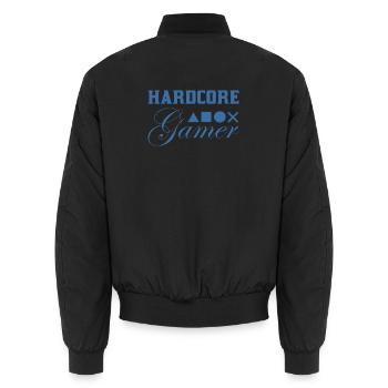 Hardcore Gamer Geometrie Blau - Unisex Bomberjacke - Schwarz - Hinten - AI Model Male 185 light (185cm)