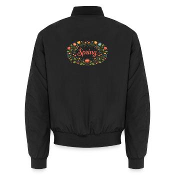 Spring Schriftzug im floralen Frühlingskranz  - Unisex Bomberjacke - Schwarz - Hinten - AI Model Male 185 light (185cm)