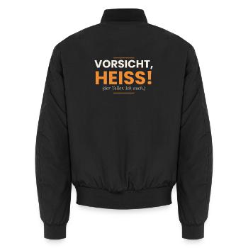 Vorsicht, heiß! Der Teller. Ich auch. Kellner - Unisex Bomberjacke - Schwarz - Hinten - AI Model Male 185 light (185cm)