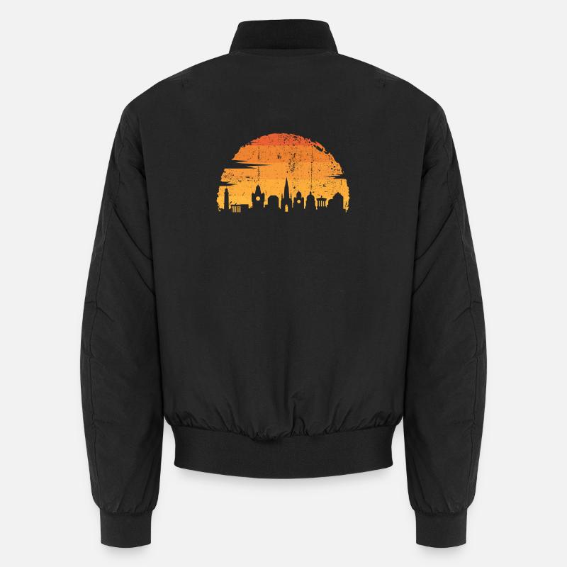 Silhouette de paysage urbain de coucher de soleil doré Bomber unisexe