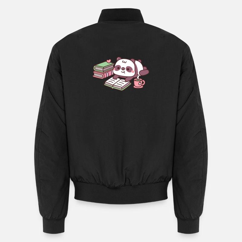 Cute Panda Bear Chilling With Books And Tea Unisex Bomber Jacket