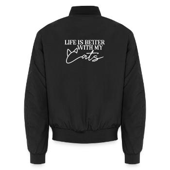Life is better with cats cat mom cat dad - Unisex Bomber Jacket - black - Back - AI Model Male 185 light (185cm)