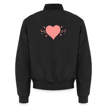 Valentines Pink Heart, Valentine's Day - Unisex Bomber Jacket - black - Back - AI Model Male 185 light (185cm)