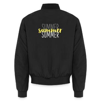 Summer Typo Overlay Yellow Script - Unisex Bomber Jacket - black - Back - AI Model Male 185 light (185cm)
