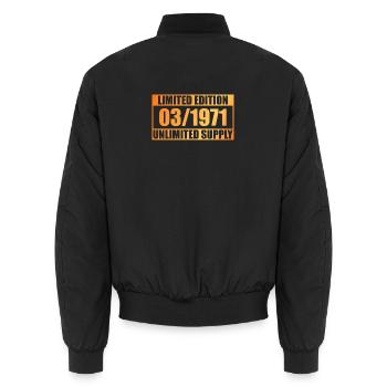 55th Birthday Limited Edition - ꝏ Supply 03/1971 - Unisex Bomber Jacket - black - Back - AI Model Male 185 light (185cm)
