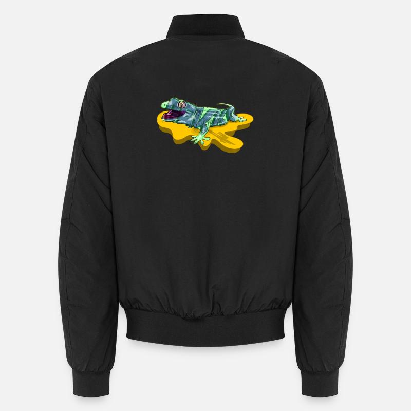Lizard on neon yellow pond - Unisex Bomber Jacket - black