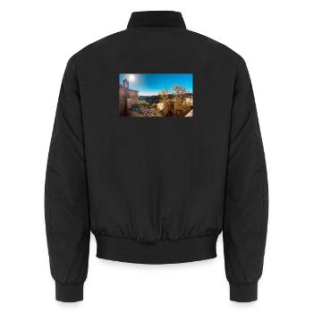 Sonneniges toskanisches Dorf mit Dächern - Unisex Bomberjacke - Schwarz - Hinten - AI Model Male 185 light (185cm)