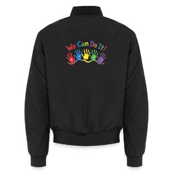 Kinder Handabdrücke Welle – Bunte Wachsmaler Kunst - Unisex Bomberjacke - Schwarz - Hinten - AI Model Male 185 light (185cm)