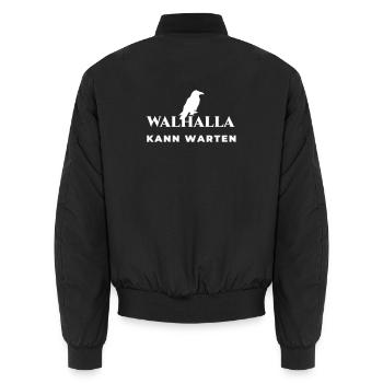 Walhalla kann warten – Wikinger Spruch - Unisex Bomberjacke - Schwarz - Hinten - AI Model Male 185 light (185cm)