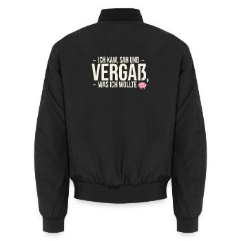 Ich kam, sah und vergaß... | Fun-Shirt - Unisex Bomberjacke - Schwarz - Hinten - AI Model Male 185 light (185cm)