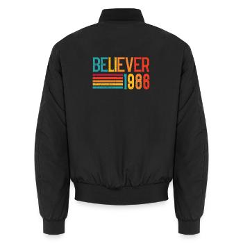 Believe 1986 Regenbogen Retro - Unisex Bomberjacke - Schwarz - Hinten - AI Model Male 185 light (185cm)