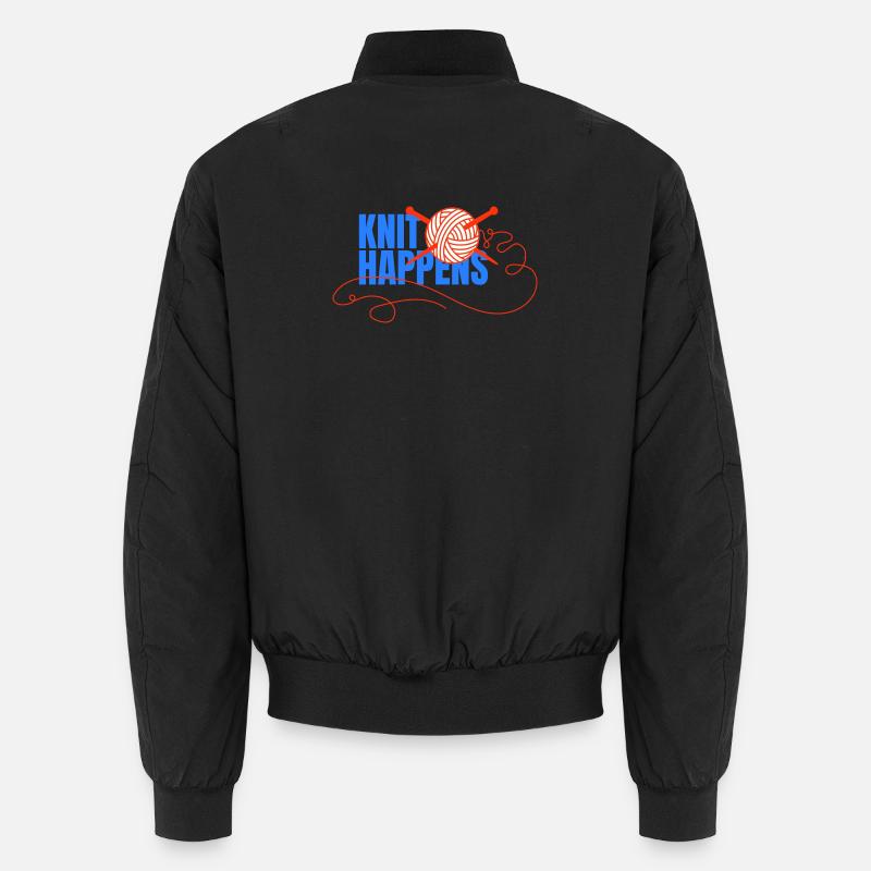 Knit Happens Logo Strickdesign - Unisex Bomberjacke - Schwarz