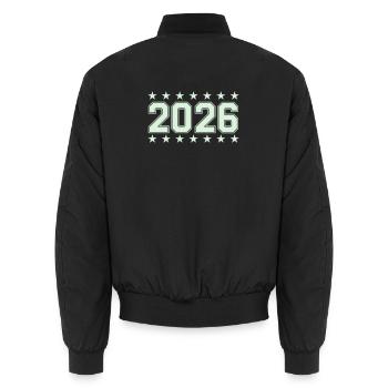 2026 Retro Block Font with Stars - Unisex Bomber Jacket - black - Back - AI Model Male 185 light (185cm)