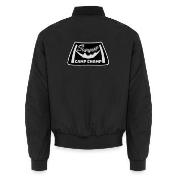 Summer Camp Champ Lustig Kinder Outdoor Abenteuer - Unisex Bomberjacke - Schwarz - Hinten - AI Model Male 185 light (185cm)