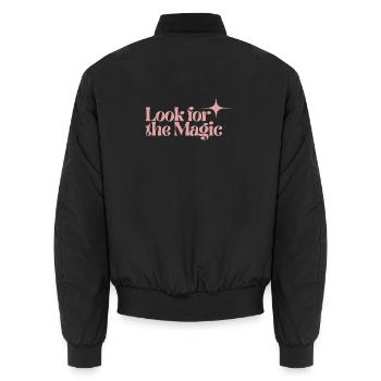 Achte auf die magischen Retro-Pink-positiven Vibes - Unisex Bomberjacke - Schwarz - Hinten - AI Model Male 185 light (185cm)
