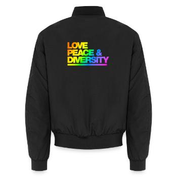 Typo Love Peace Diversity Rainbow - Unisex Bomberjacke - Schwarz - Hinten - AI Model Male 185 light (185cm)