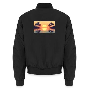 Sunset on tropical island - Unisex Bomber Jacket - black - Back - AI Model Male 185 light (185cm)