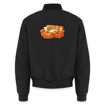 Capybara Sofa Pizza Relaxed Relax Motif - Unisex Bomber Jacket - black - Back - AI Model Male 185 light (185cm)