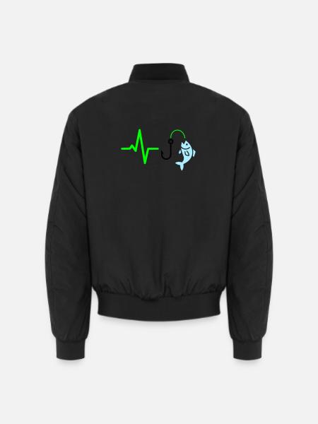Pulse Line Fishing Fish Icon - Unisex Bomber Jacket - black
