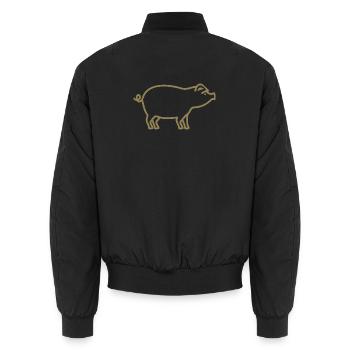 Cute Pig Silhouette Minimalist Farmer - Unisex Bomber Jacket - black - Back - AI Model Male 185 light (185cm)