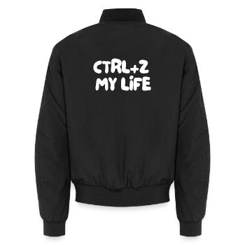 STRG+Z, MEIN LEBEN - Unisex Bomberjacke - Schwarz - Hinten - AI Model Male 185 light (185cm)
