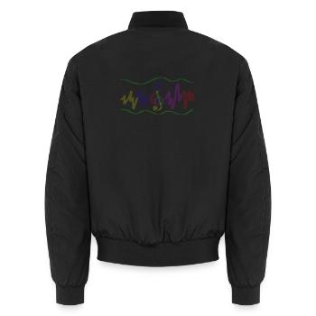 Bunte Klangwellen mit Notenschlüssel - Unisex Bomberjacke - Schwarz - Hinten - AI Model Male 185 light (185cm)