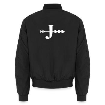 Letter j arrow heart - Unisex Bomber Jacket - black - Back - AI Model Male 185 light (185cm)