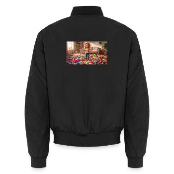 Girl Standing Barefoot in a Room Full of Slippers - Unisex Bomberjacke - Schwarz - Hinten - AI Model Male 185 light (185cm)